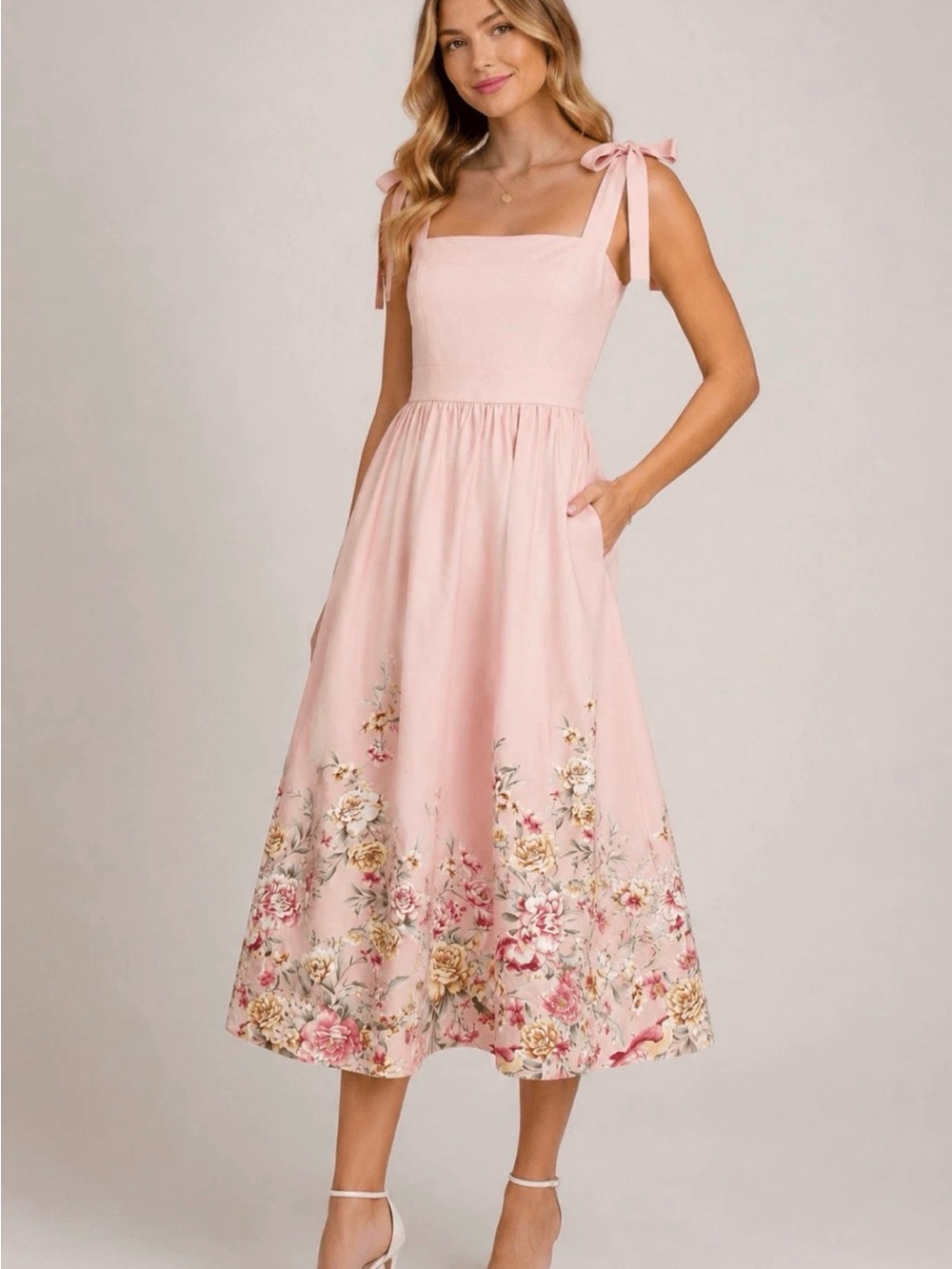 Joie Bridgerton Cottagecore Pink Floral Midi Dress Tie Shoulder Tea Party XL NWT